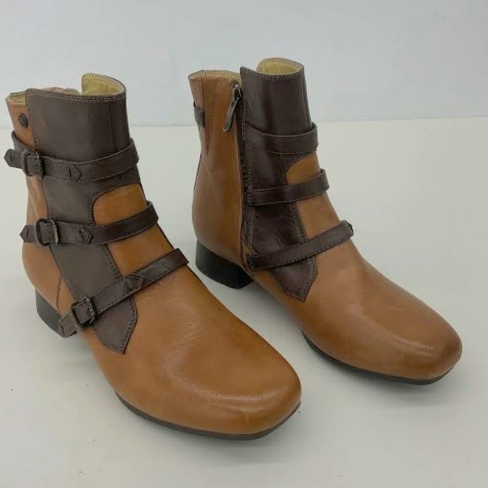 Bussola Italian 'Lausanne' Two-Tone Toffee Chocolate Leather Boots Womens 8.5